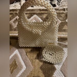 Unique Handmade pearl crystal bag with extra pearl cross bag strap